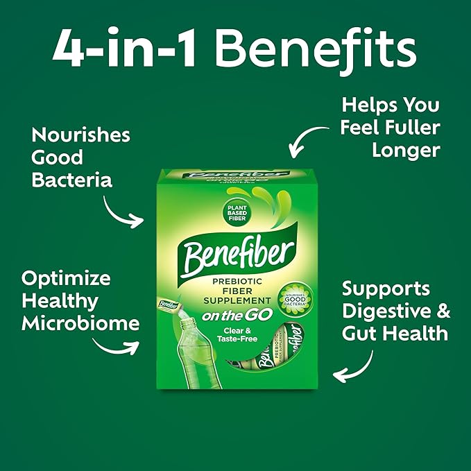 Benefiber On The Go Prebiotic Daily Fiber Supplement Powder Sticks, For Digestive Health, Unflavored, 28 ct.