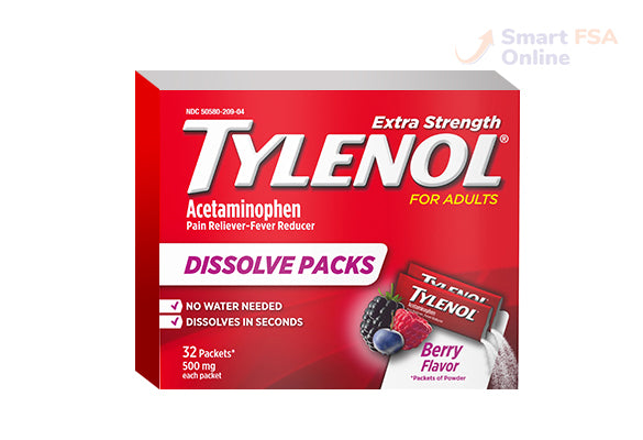 Tylenol Pain and Fever Powder Packs for Adults, Berry Flavor, 32 ct.