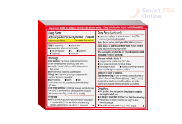 Tylenol Pain and Fever Powder Packs for Adults, Berry Flavor, 32 ct.