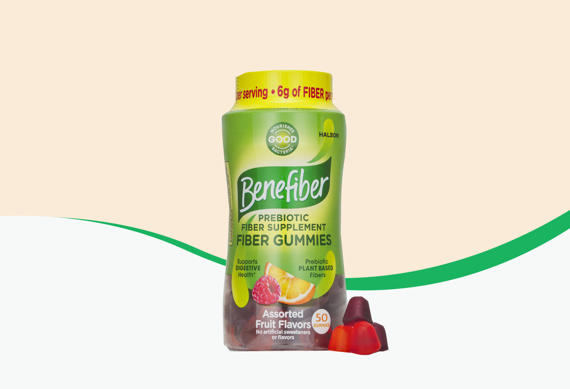 Benefiber Prebiotic Fiber Supplement Gummies for Digestive Health, Assorted Fruit, 50 ct