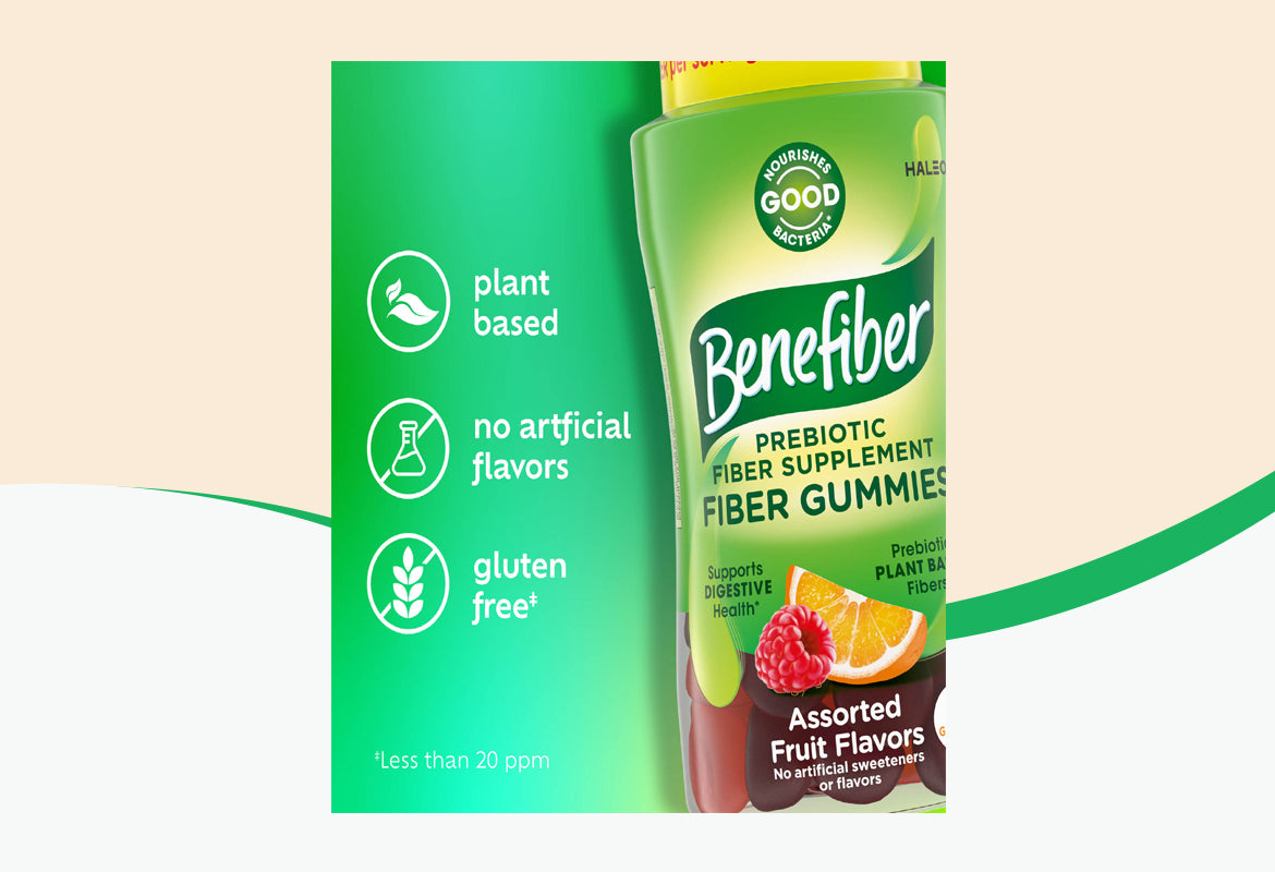 Benefiber Prebiotic Fiber Supplement Gummies for Digestive Health, Assorted Fruit, 50 ct