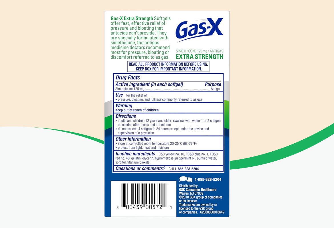 Gas-X Extra Strength Softgel, 125 mg, For Fast Relief From Gas, Bloating & Discomfort, 72 ct.