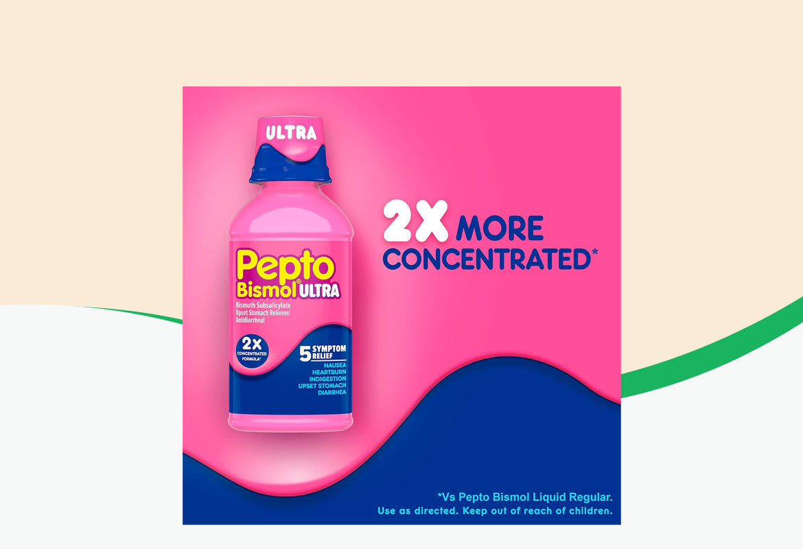 Pepto Bismol Ultra 5 Symptom Stomach Relief Liquid, Original, 12 oz.