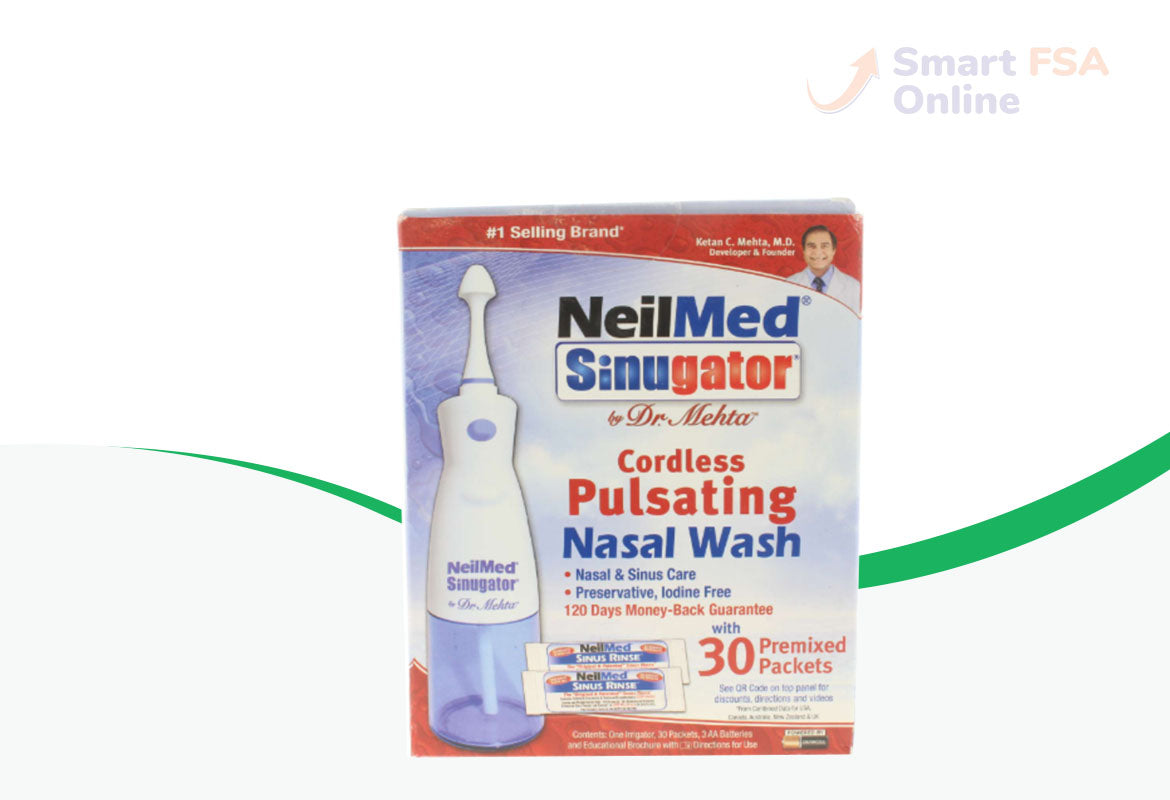 NeilMed Sinugator Cordless Pulsating Nasal Wash with 30 Premixed Packets, 1 set