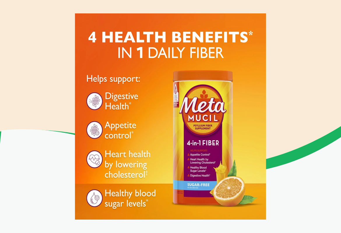 Metamucil Psyllium Fiber Supplement Powder, Sugar Free, Orange Smooth