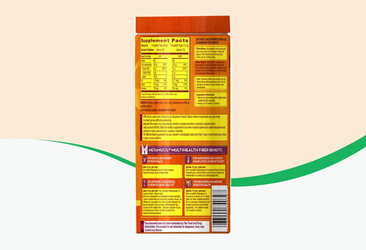 Metamucil Psyllium Fiber Supplement Powder with Real Sugar, Orange Smooth, 30.4 oz (1.9 lb / 861 g)