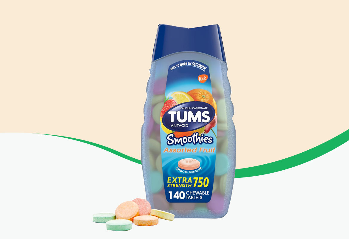 TUMS Smoothies Extra Strength Antacid Chewable Tablets, Assorted Fruit