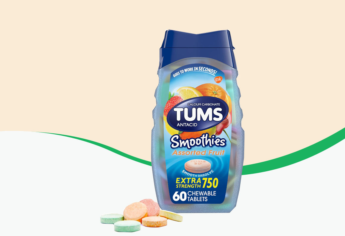 TUMS Smoothies Extra Strength Antacid Chewable Tablets, Assorted Fruit